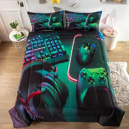 Gamer Comforter Sets for Teen Boys,Gaming Bedding Sets Full,Video Game Bedspread,Game Gamepad Bed Set,Controller Bedding Gamer Home Decor 3 Piece 1 Comforter and 2 Pillowcases