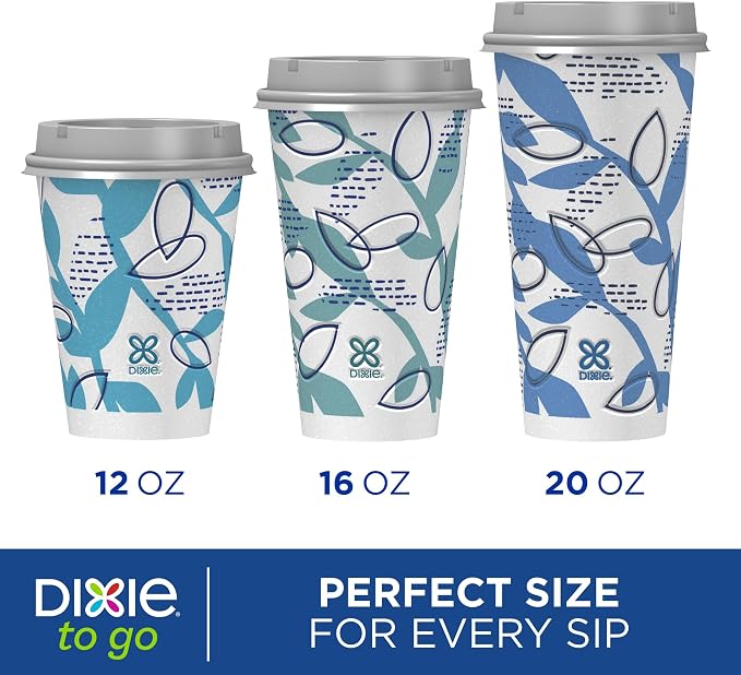 Dixie To Go Paper Coffee Cups With Lids, 12 oz, 156 Count (6 packs of 26 cups), Disposable Insulated Paper Cups for On-The-Go Hot or Cold Beverages