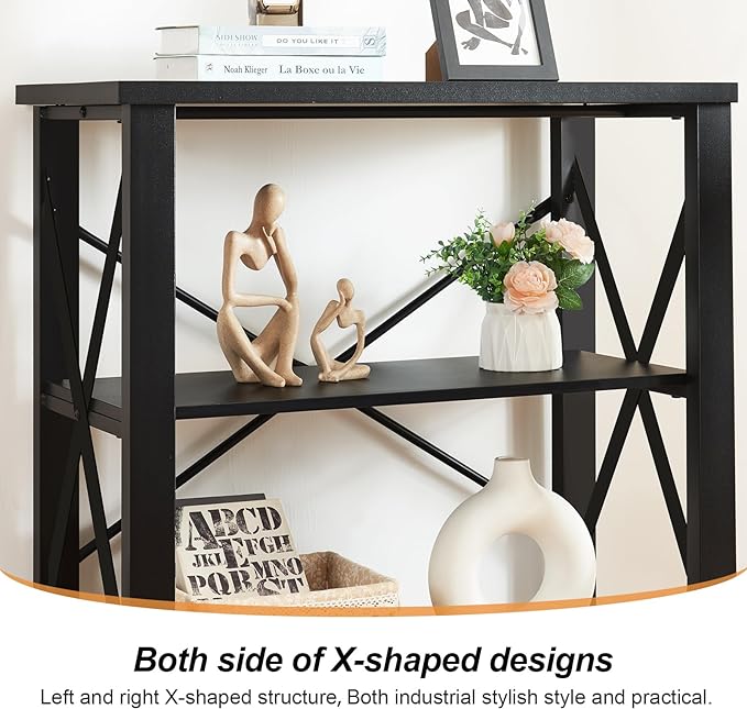 HOMBAZAAR Bookshelf, 3-Tier Industrial Bookshelf, Etagere Bookcases and Bookshelves, Small Bookshelf Storage Organizer, Freestanding Bookshelf for Living Room, Bedroom and Home Office,Black