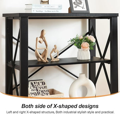 HOMBAZAAR Bookshelf, 3-Tier Industrial Bookshelf, Etagere Bookcases and Bookshelves, Small Bookshelf Storage Organizer, Freestanding Bookshelf for Living Room, Bedroom and Home Office,Black