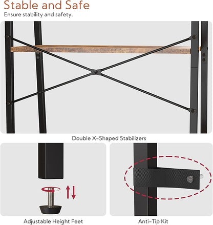 Yusong Bookshelf, Ladder Shelf 5-Tier Bookcase for Bedroom, Industrial Book Shelves Storage Rack with Metal Frame for Home Office, Rustic Brown