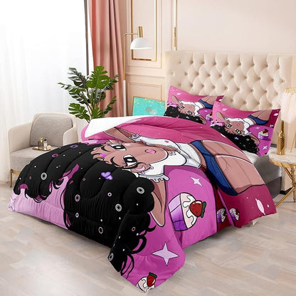 African American Comforter Sets for Girls, Twin Comforter Set for Girls, Girls Bedroom Decor, Black Girls Kids Comforter Sets 2 Piece Pink Twin Size Pretty Girl Bedding Set with 1 Pillowcase