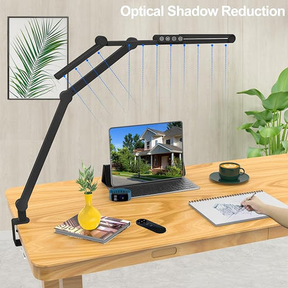Micomlan Desk Lamp with Clamp, Architect Led Desk Lamp for Home Office with Remote Control, 24W Ultra Bright Auto Dimming Computer Desk Light Adjustable Table Light for Working Workbench