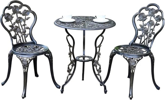 Patio Bistro Set.Rust-Resistant Cast Aluminum Bistro Table Set with Umbrella Hole for Backyard (Rose Copper)