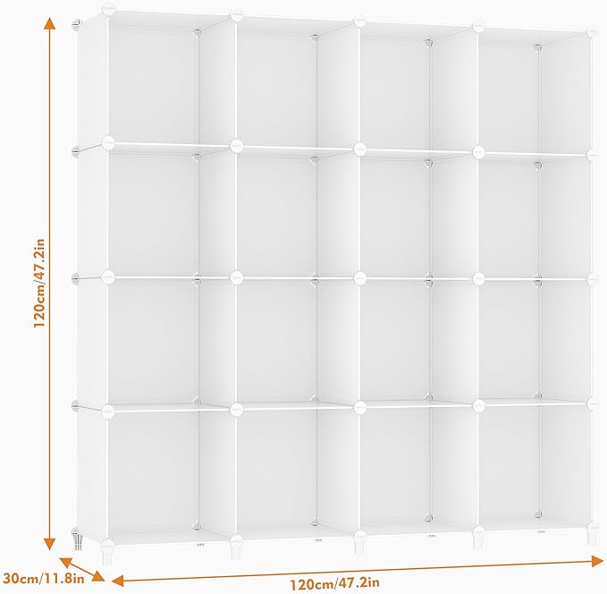 HOMIDEC Book Shelf 16 Cubes Bookcase Bookshelf Cube Storage Organizer Portable Display Bookshelf Kids Bookshelf Book Case for Study Room,Bedroom,Office,Living Room,Closet (47.2x11.8x47.2 inch)