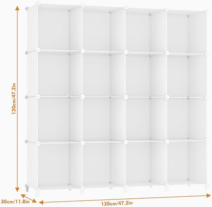 HOMIDEC Book Shelf 16 Cubes Bookcase Bookshelf Cube Storage Organizer Portable Display Bookshelf Kids Bookshelf Book Case for Study Room,Bedroom,Office,Living Room,Closet (47.2x11.8x47.2 inch)
