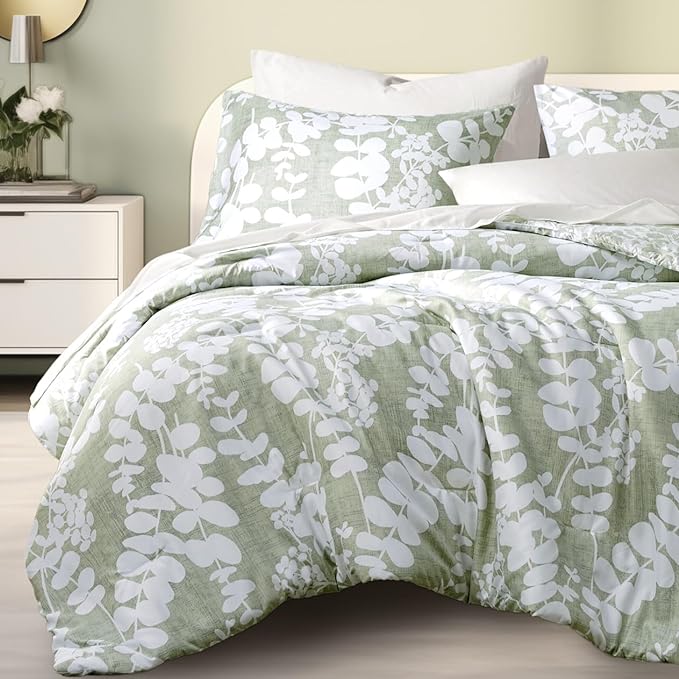 Codi Green Floral Comforter Twin Size, Sage Botanical Bedding Set | Nature Style, Unique Reversible Design, Better for Spring and Summer | Leaf Print 3 Pieces