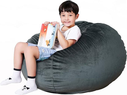 Lukeight Stuffed Animal Storage Bean Bag Chair Cover for Kids, Zipper Beanbag Chair Cover for Organizing Toddler & Kids' Rooms Plush Toys (Dark Gray Velvet, XX-Large)