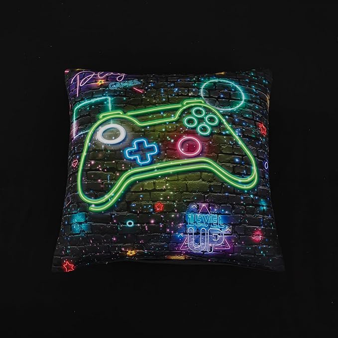 NINENINE Gamer Bedding Sets, 6PCS Full Size Comforter Size for Boys,Gaming Bedding Sets for Boys Bed in A Bag Gamer Comforter Sets(1Comforter,1Flat Sheet,1Fitted Sheet,1Cushion Cover,2Pillowcases)…