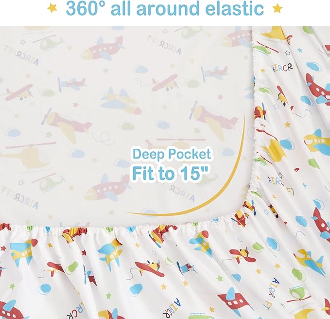 Mooreeke Bed in a Bag for Kids Boys Teens, 7 Pieces Full Size Aircraft Print Comforter Bed Set with Shams, Sheet Set, Airplane White Super Soft Microfiber Kids Comforter Bedding Set