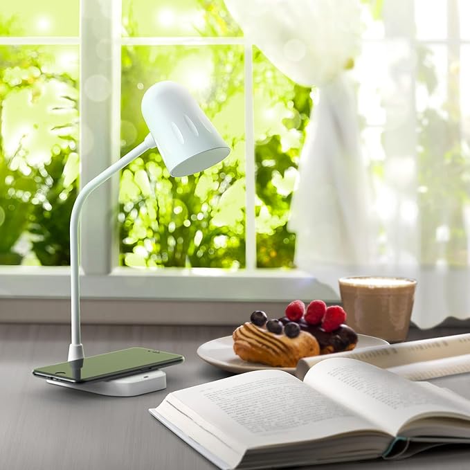 M2 Modern Desk Lamp with 10W Wireless Charging, Bluetooth Speaker, Adjustable Multi-Angle Illumination, 3 Light Color Modes, Dimmable Brightness - Perfect for Office Desk or Bedroom Nightstand(White)