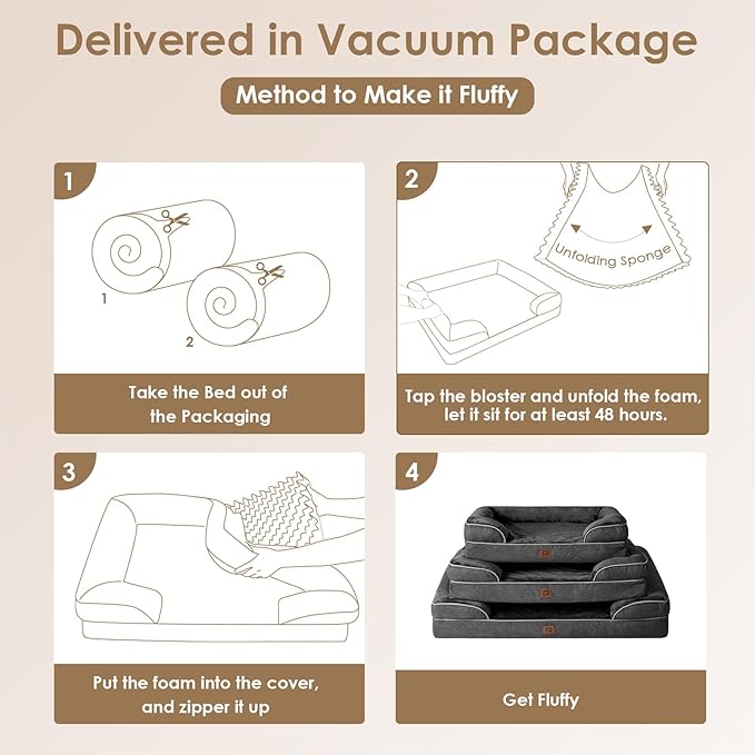 EHEYCIGA Orthopedic Dog Bed for Large Dogs, Waterproof Memory Foam with Sides, Non-Slip Bottom and Egg-Crate Foam Couch Bed with Washable Removable Cover, Dark Grey