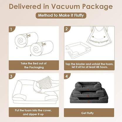 EHEYCIGA Orthopedic Dog Bed for Large Dogs, Waterproof Memory Foam with Sides, Non-Slip Bottom and Egg-Crate Foam Couch Bed with Washable Removable Cover, Dark Grey
