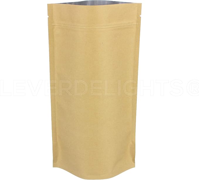 CleverDelights Kraft Stand Up Pouches - 16oz - 100 Pack - 7" x 11.5" x 4"