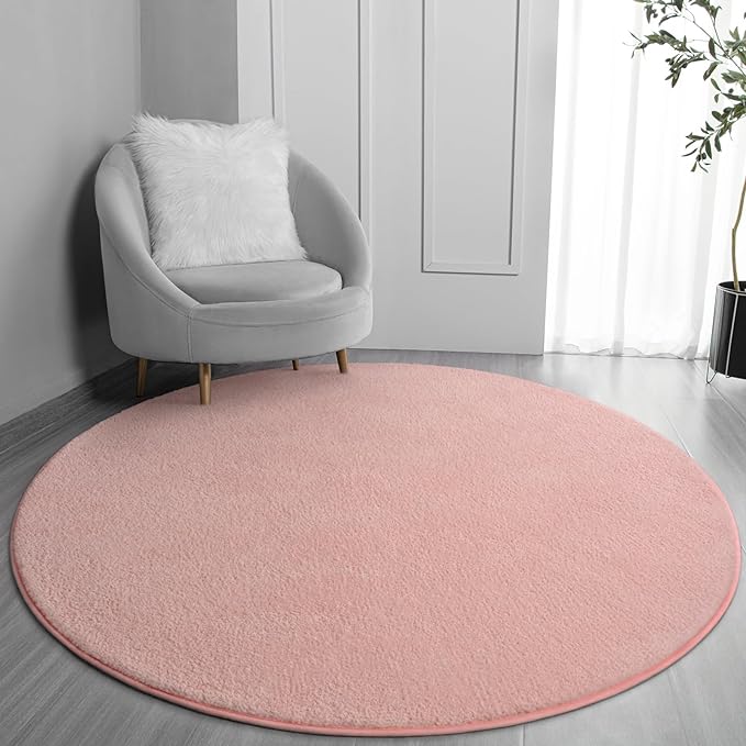 Round Area Rugs for Bedroom Living Room, 4x4 Pink Super Soft Comfy Thickened Memory-Foam Indoor Circle Carpets, Modern Aesthetic Minimalist Carpet for Boys Girls Adults Nursery Home Décor