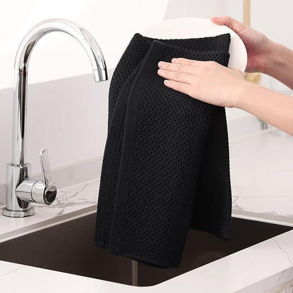 Homaxy 100% Cotton Oversized Waffle Weave Kitchen Towels 4-Pack, Black | 20 x 28 Inches, Ultra Soft Absorbent Dish Towels, Quick Drying Large Cleaning Towels