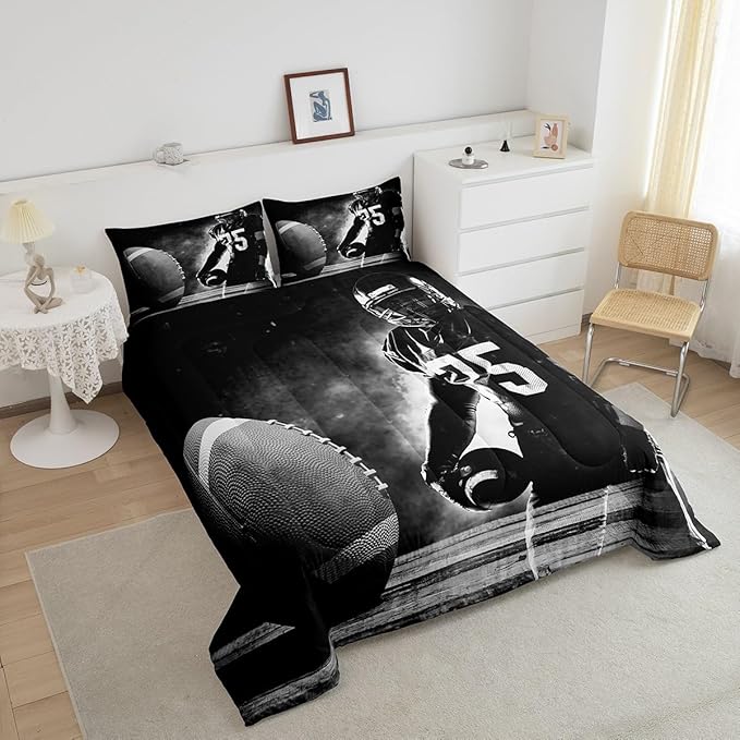 Erosebridal Football Down Comforter for Kids Boys Girls Teens Sports Theme Comforter Set Soccer Pattern Duvet Insert Football Match Bedding Set Youth Bedroom Decor Quilted with 1 Pillowcase,Twin