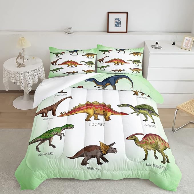 CVHOUSE Dinosaur Bedding Set,Dinosaur Comforter,Dinosaur Comforter Set Queen,Microfiber Quilt Set with 1 Comforter and 2 Pillow Cases- 3 Piece