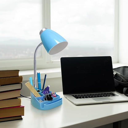 Simple Designs LD1067-BLU Compartmental Desk Lamp with iPhone/iPad/Tablet Stand, Bendable Gooseneck, for Office, Living Room, Nightstand, Library, Entryway, Blue