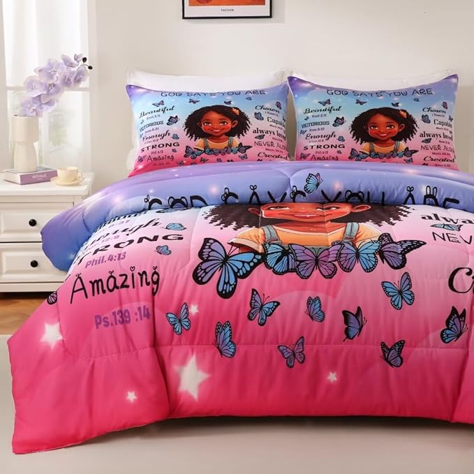 Black Girl Comforter Set Twin for Kids Teens,God Says You are Comforter Set for Black Women,Black Girl Magic Bedding Set,African American Girl Bed Bedroom Set