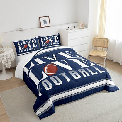 Feelyou Rugby Sports Bedding Set King Size Football Comforter Set for Kids Boys Girls Decor Soccer Ball Game Comforter Microfiber American Football Player Duvet Set Bedroom Quilt Set