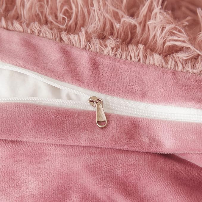 Old Pink Plush Fluffy Comforter Cover Set Queen - Ultra Soft Faux Fur Old Pink Bedding Sets 3 Pieces (1 Fuzzy Duvet Cover + 2 Pillow case) Shaggy Bed Set (Old Pink, Queen)