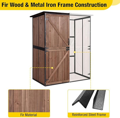 Aivituvin Outdoor Storage Shed with Floor, Garden Tool House with Metal Frame Structure, Large Wooden Cabinet with Adjustable Shelves for Backyard Garden Patio (Dark Brown)