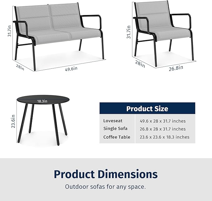 EAST OAK Outdoor Conversation Waterproof Patio Furniture Set, 4-Pieces, Grey