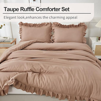 Andency Taupe Full Size Comforter Set, 3 Pieces Boys Men Solid Bedding Comforters & Sets, All Season Farmhouse Fluffy Bed Set Bedspread Blanket Quilts Gifts