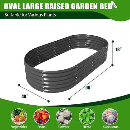 A ANLEOLIFE 8X4X1.5 ft Galvanized Raised Garden Beds Outdoor, Oval Large Metal Planter Box for Planting Vegetables Flowers Herb, Anti-Rust & Easy-Setup, Quartz Grey