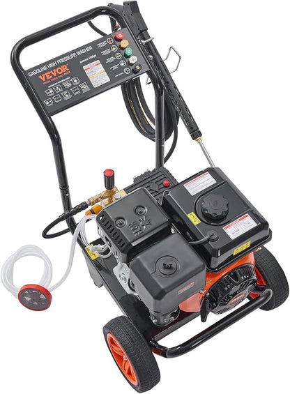 VEVOR Gas Pressure Washer, 4400 PSI 4.0 GPM, Gas Powered Pressure Washer with Copper Pump, Spray Gun and Extension Wand, 5 Quick Connect Nozzles, for Cleaning Cars, Homes, Driveways, Patios