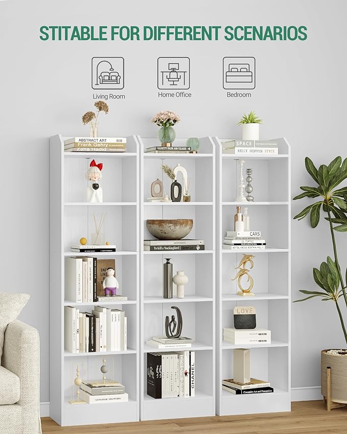 6-Tier Bookshelf, 66.7 Inches Floor Standing Bookcase, Display Storage Shelf, Corner Shelf, Home Decor Furniture for Home Office, Living Room, Bedroom, White 02903XBC