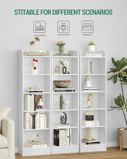 6-Tier Bookshelf, 66.7 Inches Floor Standing Bookcase, Display Storage Shelf, Corner Shelf, Home Decor Furniture for Home Office, Living Room, Bedroom, White 02903XBC