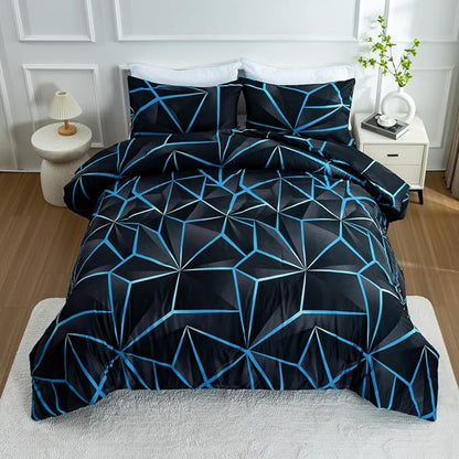 NTBED 3D Geometric Comforter Set for Boys Kids, Irregular Diamond Pattern Lightweight Microfiber Bedding Sets All Season (Blue, Twin)