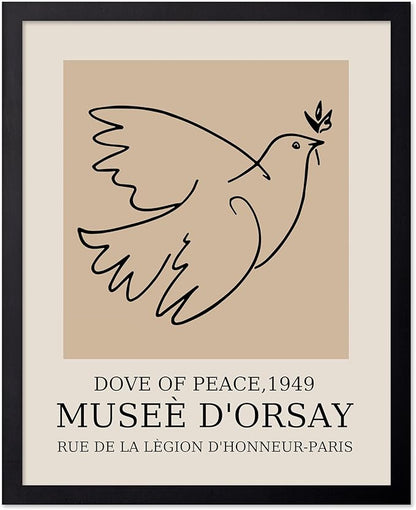 Poster Master Vintage Poster - Retro Minimalist Print - Gift for Artist, Friend - Dove Of Peace, Line Drawing, Sketch, Abstract - Wall Decor for Living Room, Bedroom, 8x10 Black Framed