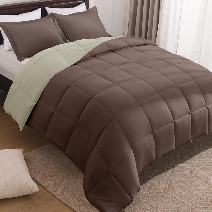 Basic Beyond Twin Comforter Set for Girls and Boys - Fluffy Twin Bed Comforter Set for All Seasons - Reversible Kids Twin Comforter Set - 2 Pieces (1 Comforter + 1 Pillow Sham) - Brown/Ivory