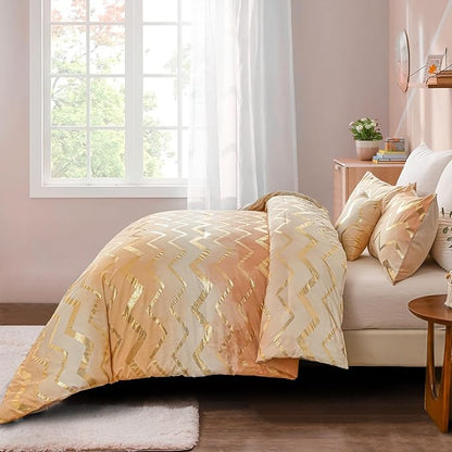 Ombre Beige Comforter Set Queen Size Girls Bedding Soft Microfiber Comforter for Kids Teen Women,4 Pieces (1 Comforter,2 Pillowcase,1 Decorative Pillow Sham)