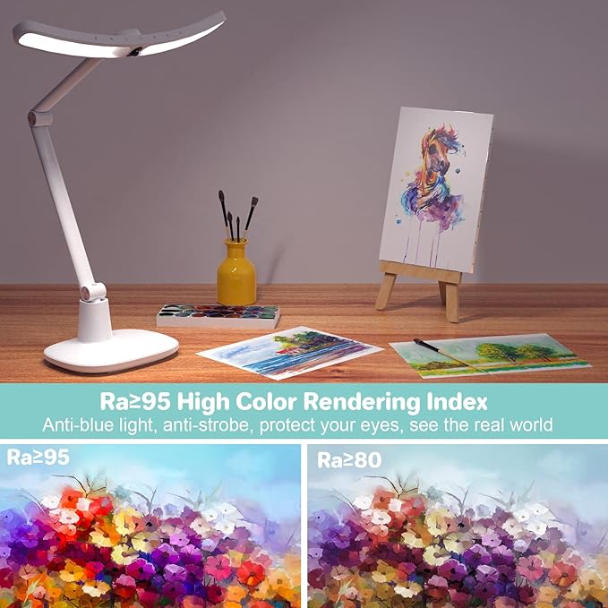 LED Desk Lamp for Home Office, Touch Desk Light Eye-Caring Table Lamp Dimmable with Monitor Sensor Adjustable Swing Arm Desk Lamp for Working Studying Reading Study Ultrawide Bright