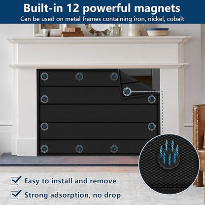 Magnetic Fireplace Blanket for Heat Loss Indoor Fireplace Covers Keep Drafts Out Stops Heat Loss Fireplace Draft Stopper with Built-in 12 Strong Magnet for Iron Fireplace Frame Fireplace Screen 45x34