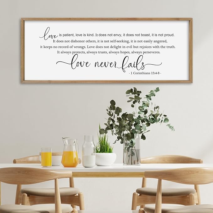 SRSZHIYUE Love is Patient Kind Sign Wall Decor Art 32"×12" 1 Corinthians 13 4-8 Master Bedroom Christian Wood Framed Large Wall Hanging (Wood)