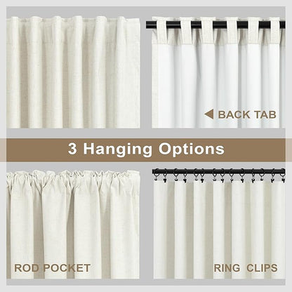 Room Darkening Curtains 72 Inch Long 2 Panels Burg Elegant Heavy Linen Complete Blackout Insulated Bay Window Curtains Viral Modern Neutral Drapes for Bedroom Cabin Kitchen 6FT Length Back Tab Cream