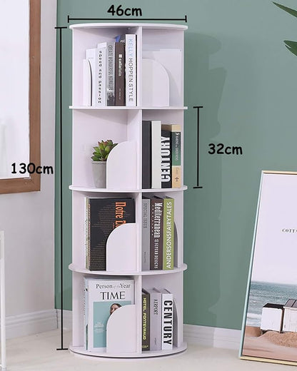 Arcwares Rotating Bookshelf, 4 Tier 360° Revolving Bookcase Corner PVC Wood-Plastic Board Bookcase, Stackable Bookshelf Organizer, Display Cabinet for Office Home Living Room
