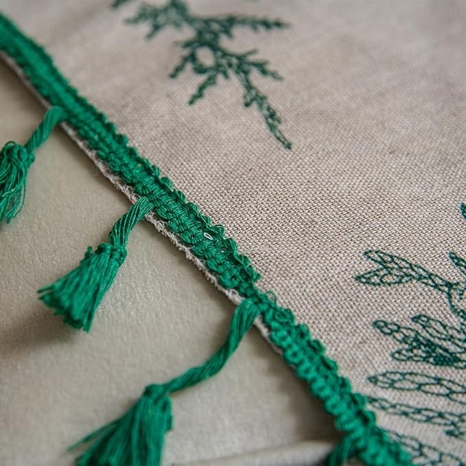Sutuo Home Boho Curtain 84 Inches Length for Bedroom, Printed Cotton Linen Rod Pocket Semi Blackout Farmhouse Bohemian Tassels Window Treatment for Living Room, 1 Panel 59" W x 84" L, Green Forest