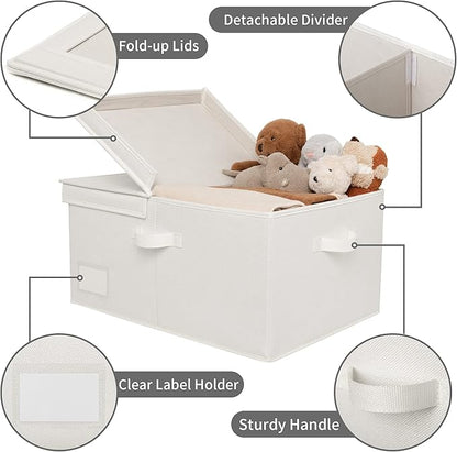 GRANNY SAYS Fabric Storage Bin with Lid, Decorative Storage Box for Shelves, Container Storage Basket Organizer, Closet Bins with Lids for Organizing, Jumbo, Ivory, 1-Pack