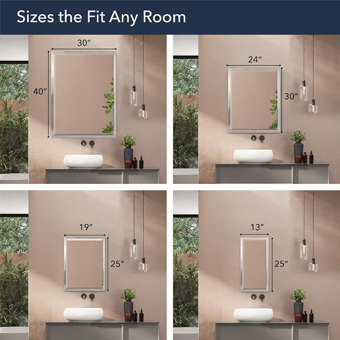 Head West Brushed Nickel Stainless Steel Metal Framed Mirror for Bathroom Vanity – Decorative Rectangular Bathroom Mirror for Over Sink, Bedroom & Living Room, 30"x40"