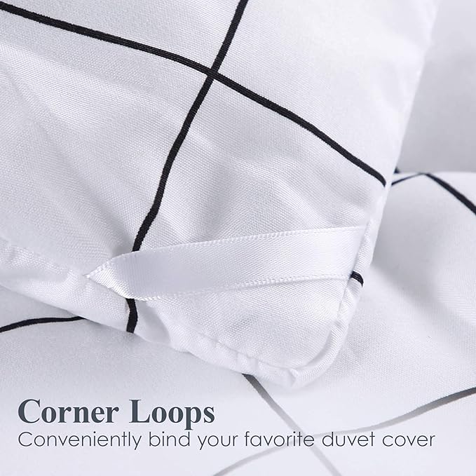 Andency White Grid Comforter Set Full Size (79x90 Inch), 3 Pieces(1 Grid Comforter and 2 Pillowcases), Summer Lightweight Microfiber Down Alternative White Comforter with Black Lines