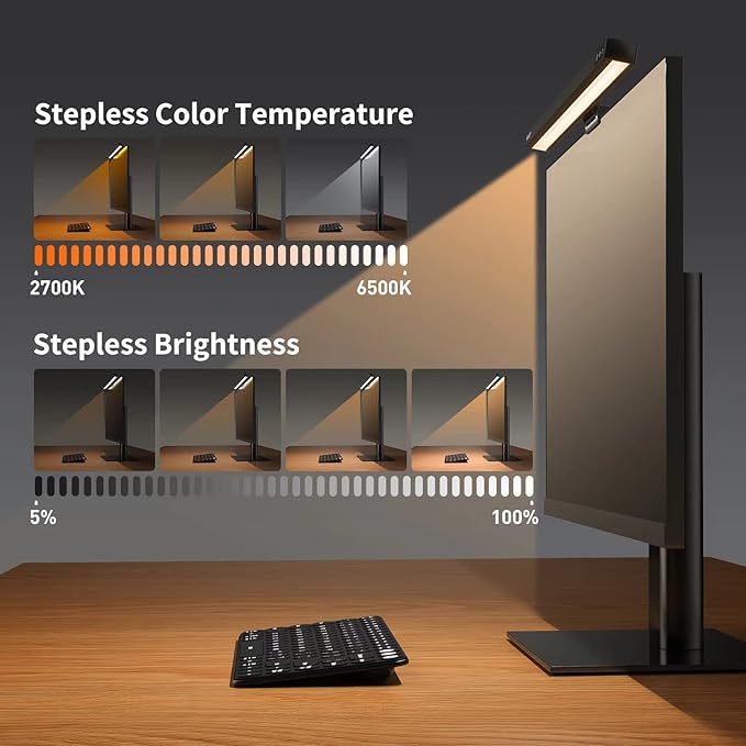 Monitor Light Bar, Computer Monitor Lamp for Eye Caring LED Stepless Dimming Screen Light Bar, Touch Control Desk Lamp for Desk/Office/Home/Game, Silver Gray