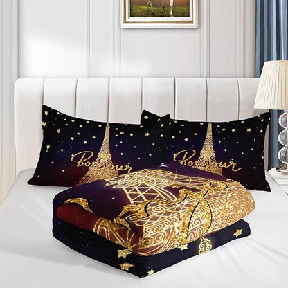 Datura home Kids Comforter Set Eiffel Tower Printed Pattern Bedding Set with 1 Comforter and 2 Pillowcases for Girls Boys Bedroom All Season(Tower Twin)