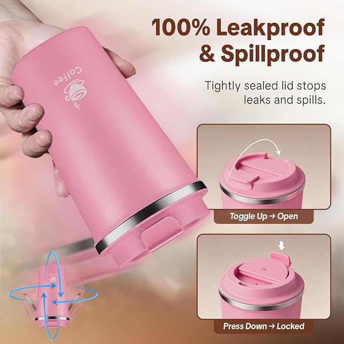 17oz Travel Coffee Mug ,Leakproof Vacuum Coffee Cup Insulated Tumbler | 304 Stainless Steel, Double-Wall Vacuum Insulated, Leakproof, Fits Hot & Cold Drinks Car Cup Holders, Travel, Office
