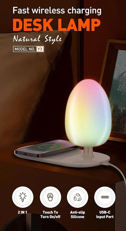 LDNIO Bedside Lamp with Wireless Charger, Desktop lamp with Wireless Fast Charger LED Desk Lamp with Dimable Touch Control Night Light with Wireless Charger Perfect for Gift, White
